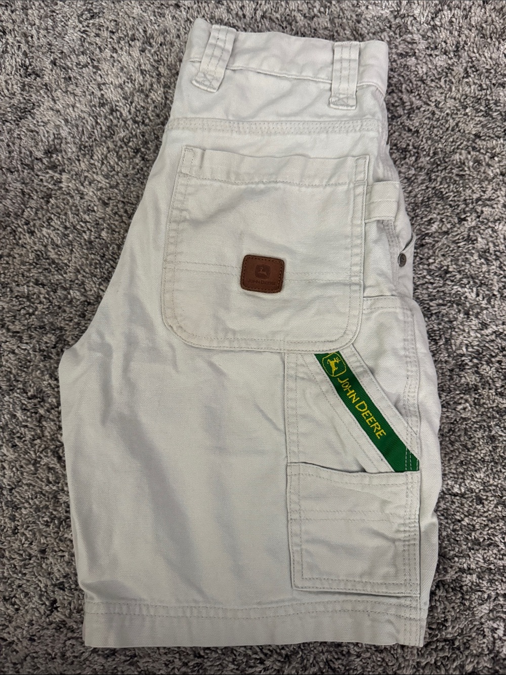 Vintage John Deere Light Gray Shorts with Green Logo Ribbon